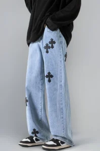 Printed & Patchwork Baggy Jeans