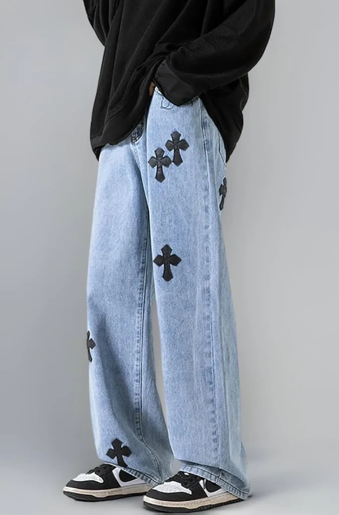 Printed & Patchwork Baggy Jeans