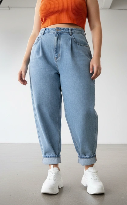 high-waisted light-wash baggy jeans